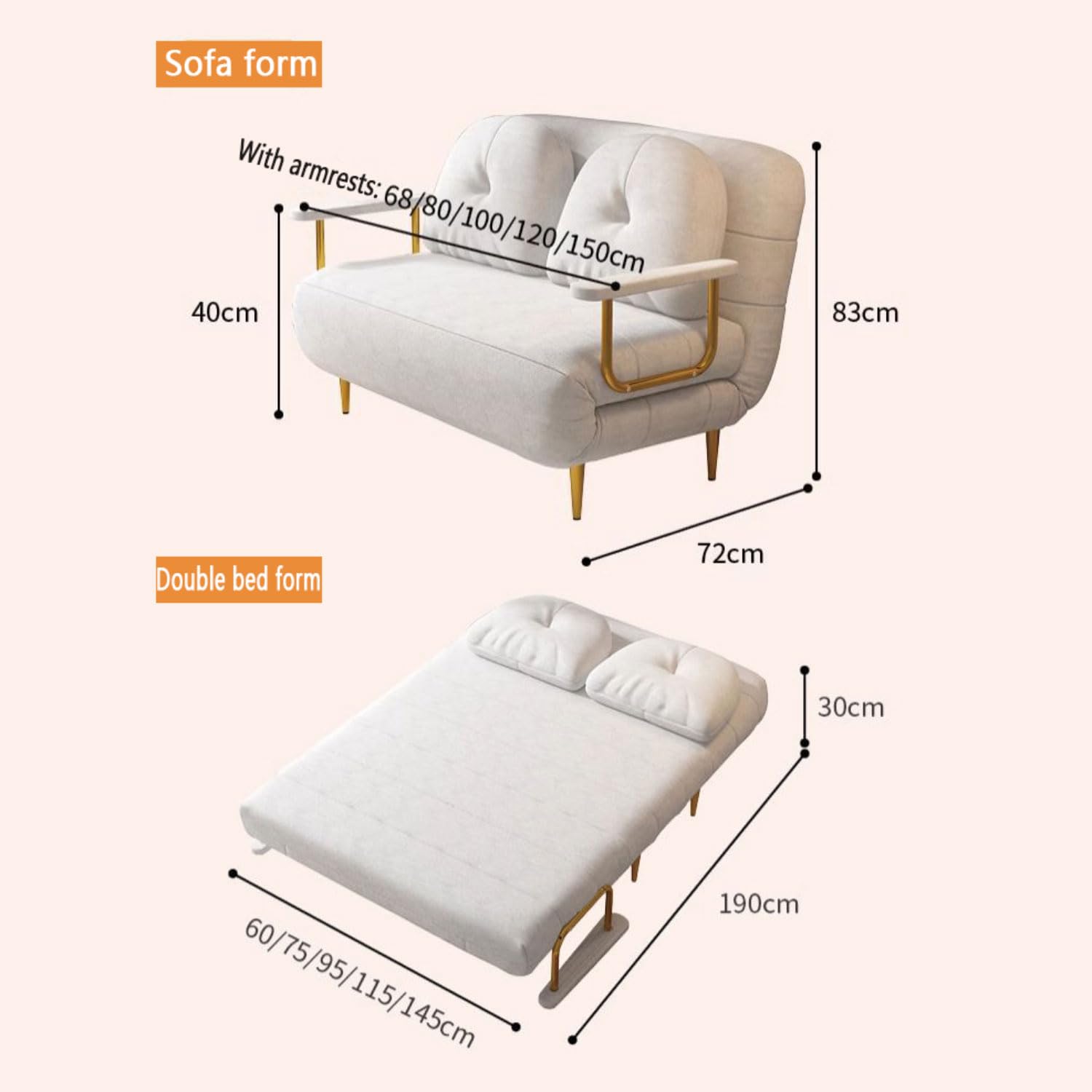 Fauteuil Convertible 1 Place chauffeuse canapé Convertible Fauteuil lit avec Dossier réglable en Positions Coussin Inclus Canapé-lit Paresseux Pliable canapé-lit 1 Place pour invités Salon