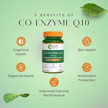 Pure Nutrition Bio Coenzyme Q10 175mg, High Absorption CoQ10 with Bioperine & Arjuna Extract for Heart Health, Brain Function, Energy & Immune Support | Non GMO | 60 Veg Capsules