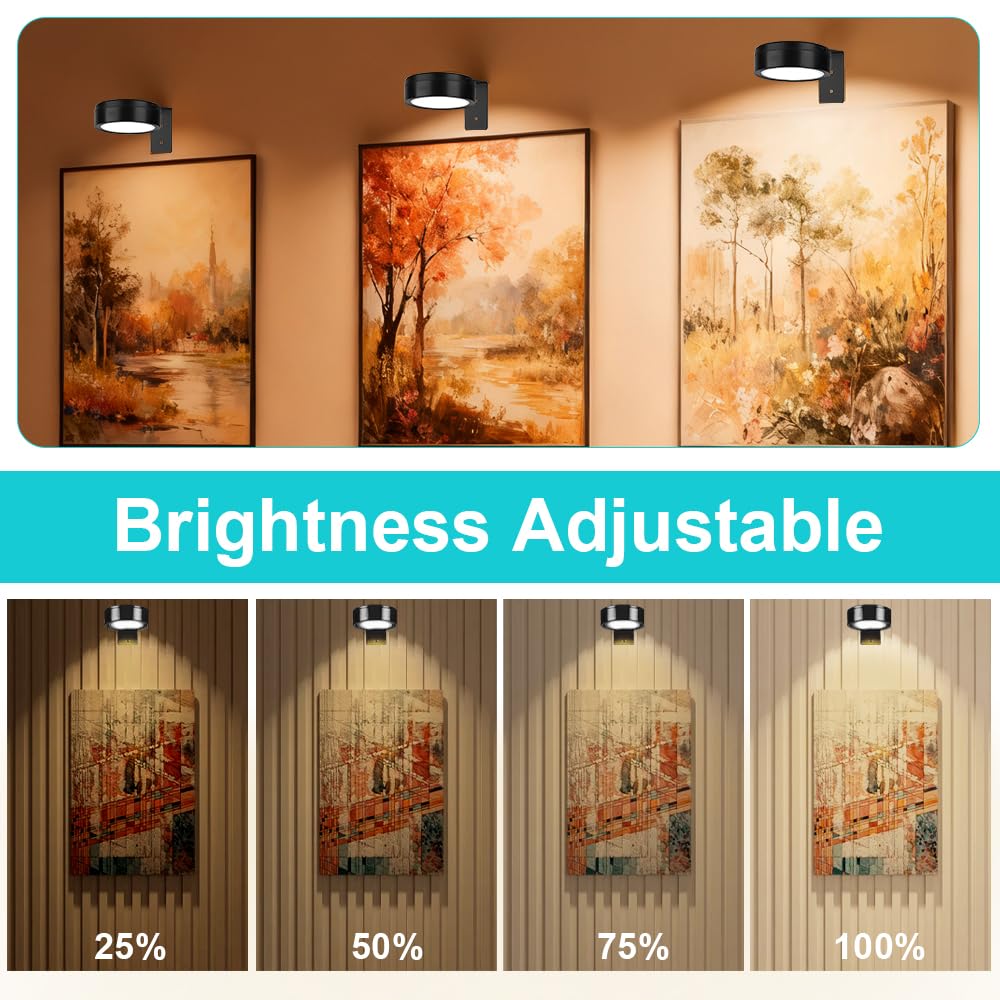 3 Pièces Lampe Murale Sans Fil Dorée Avec Télécommande - Éclairage LED Pour Tableaux Et Cadres D'Art, 3 Températures De Couleur