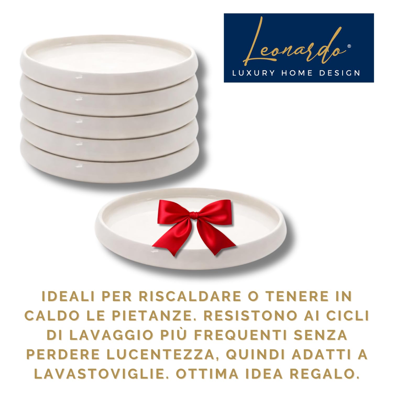Piatto Fondo Porcellana Bianca 23 cm Stile Greco Moderno Bordo Alto Pasta Risotti Insalate Elegante Resistente Gourmet (6 Piani Medi)