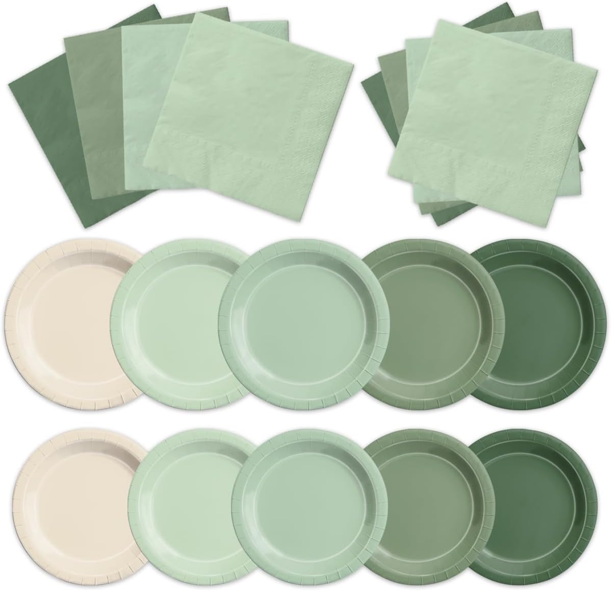 CMUSKO Sage Green Baby Shower Decorations – 150pcs Gradient Plates & Napkins Kit Serves 50 – Party Supplies for Birthday,Wedding