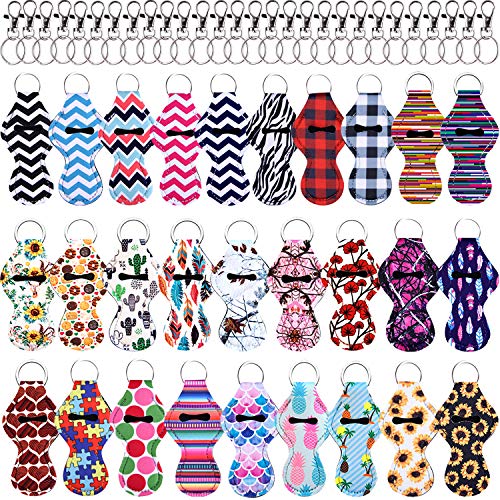 Duufin 28 Pieces Chapstick Holder Keychains Lipstick Holder Keychains with 28 Pieces Metal Clip Cords Suitable for Chapstick Tracker and Safeguard, 28 Vibrant Color, Medium