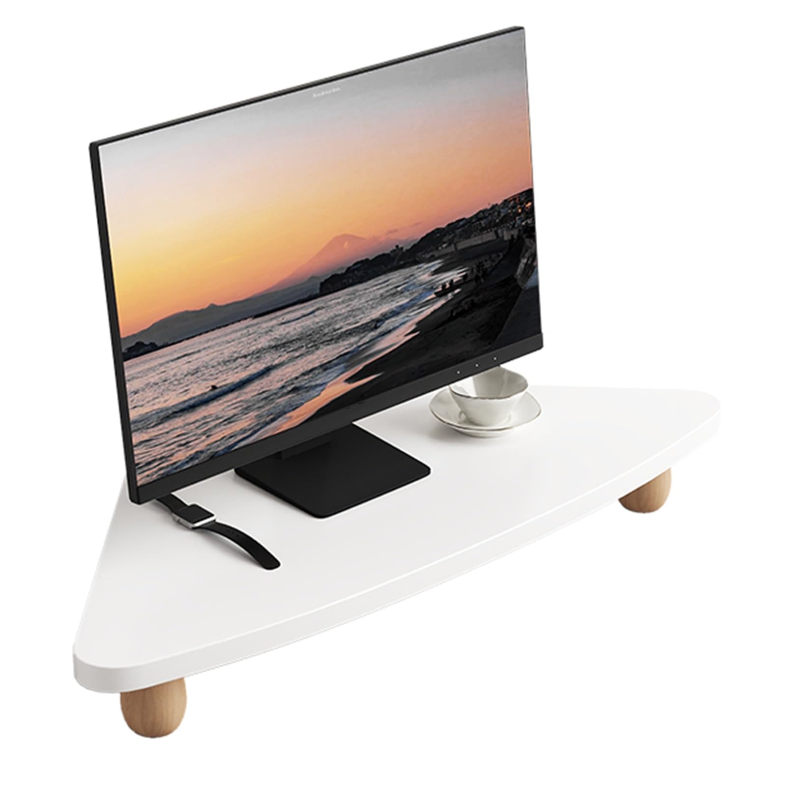 bnjlSDATwr monitor riser， Corner Monitor Stand Triangle Solid Wood, Computer Screen Storage Risers for Saving Space, Tabletop Organization Ergonomic Laptop Holder,White(White)
