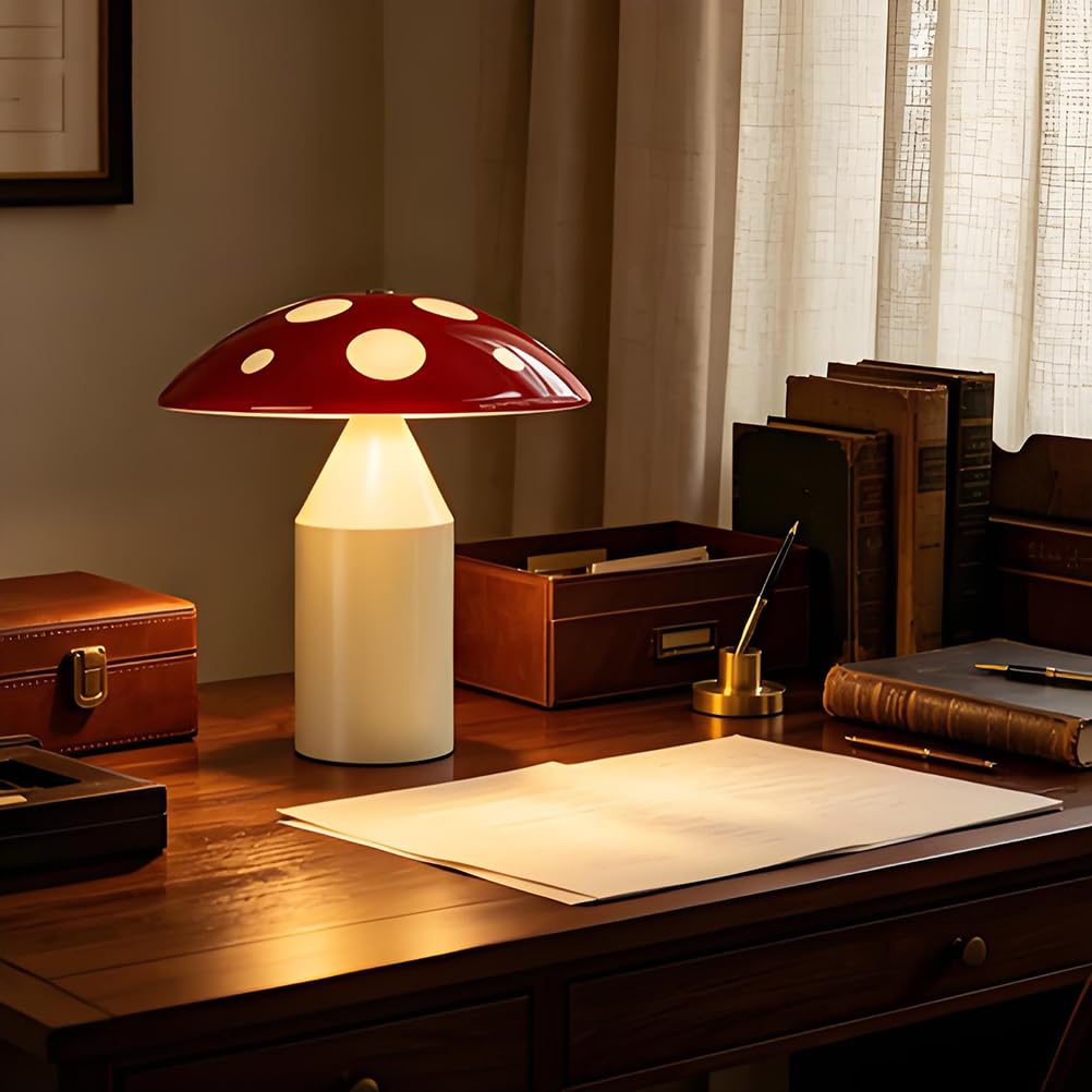 AoLa Lampada a LED a forma di fungo lampada da tavolo senza fili ricaricabile dimmerabile con comando touch ricaricabile tramite USB alimentata a batteria lampada da comodino senza cavi,Rosso