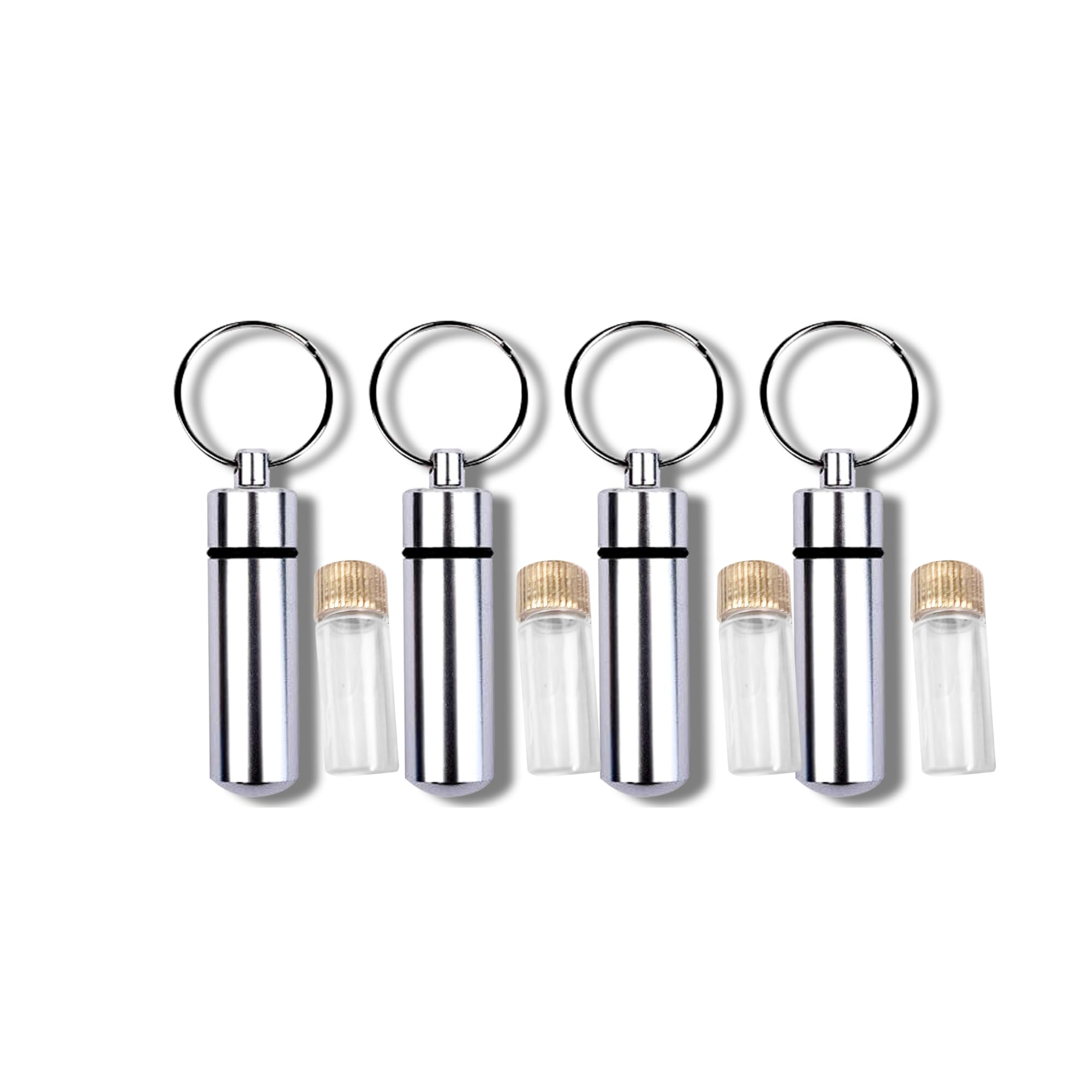 LDS Oil Vial Keychain with Inner Vial – Leak-Proof Anointing Oil Container for Elders & Missionaries – Compact & Durable Aluminum Holder with Rubber Seal – Silver (4 Pack)