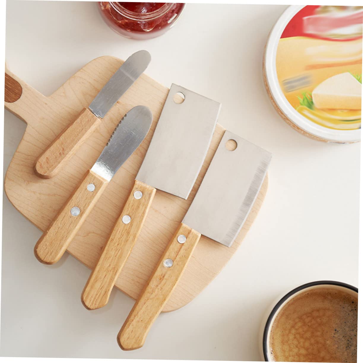 AUTSUPPL 1 Set Wooden Butter Spatula Butter Scraper Butter Cutting Tool Salad Dressing Spreader Peanut Jam Spatula Mini Tools Honey Butter Kitchen Tableware Light Brown Stainless Steel