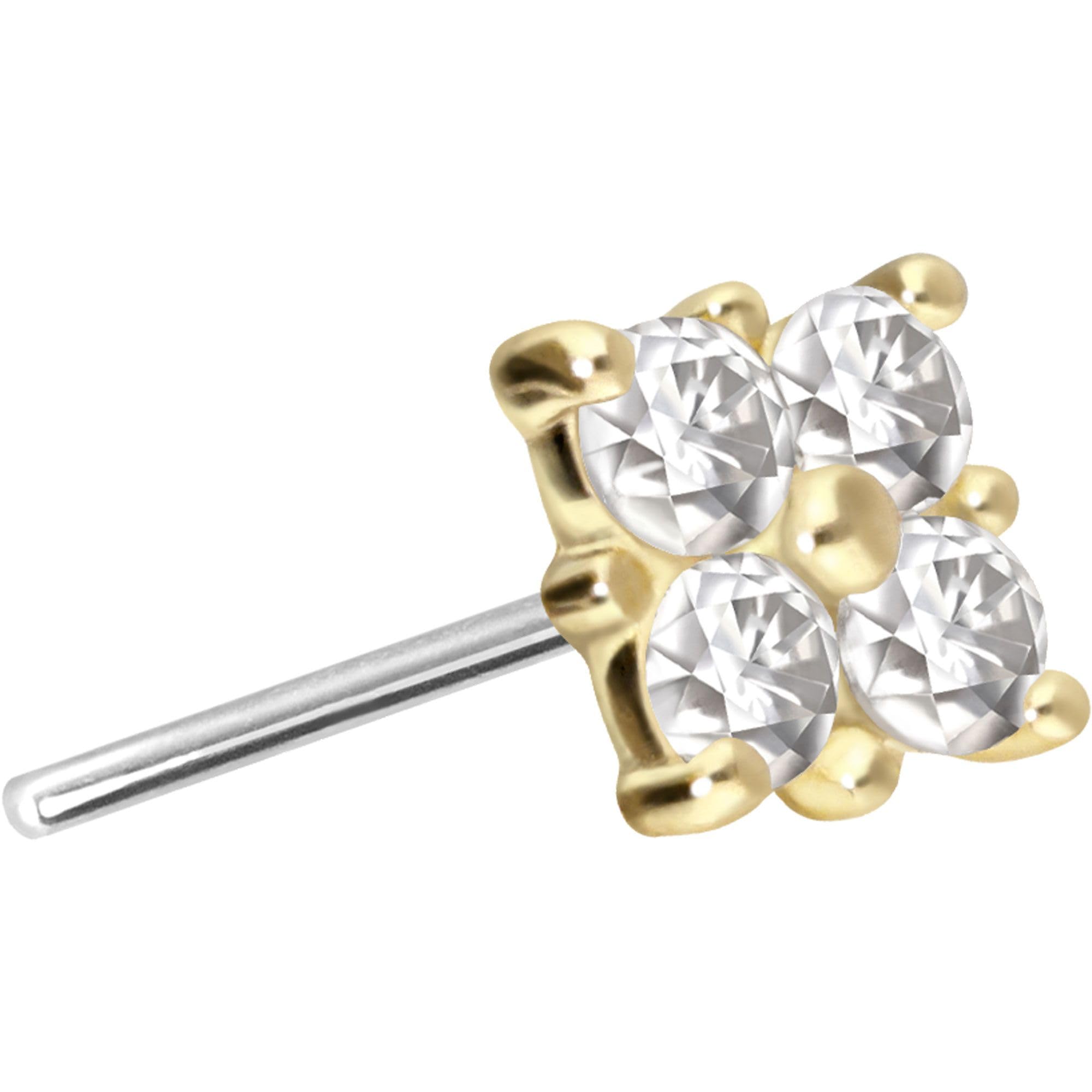 PIERCINGLINE 14 Gold Aufsatz mit Titan Push Pin MOISSANIT-RECHTECK 585er Gold - Roségoldfarben, Goldfarben, Silberfarben