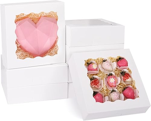 Moretoes 20 cajas blancas para tartas de 9 x 9 x 2.5 pulgadas con ventana para donas, galletas, magdalenas, fresas cubiertas de chocolate para el disponible en Yaxa Colombia