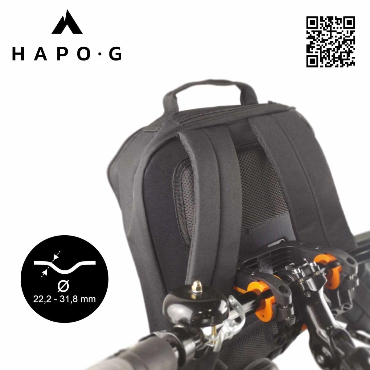 Hapo-G - Sac à Dos Vélo 9L - Fixation Guidon DMTS compatbile E-Bike - Compartiment Ordinateur - Poches Multiples