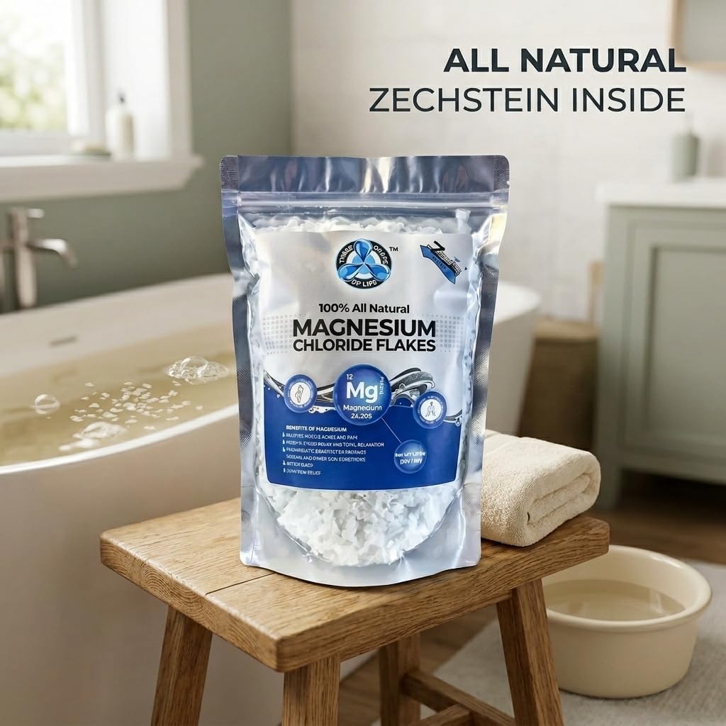 All Natural Magnesium Chloride Flakes, High Potency Absorption, Chloride Wins Over Epsom, Magnesium Directly from the Source, Numerous Health Benefits - 2lb Bulk Bag (1 Pack)