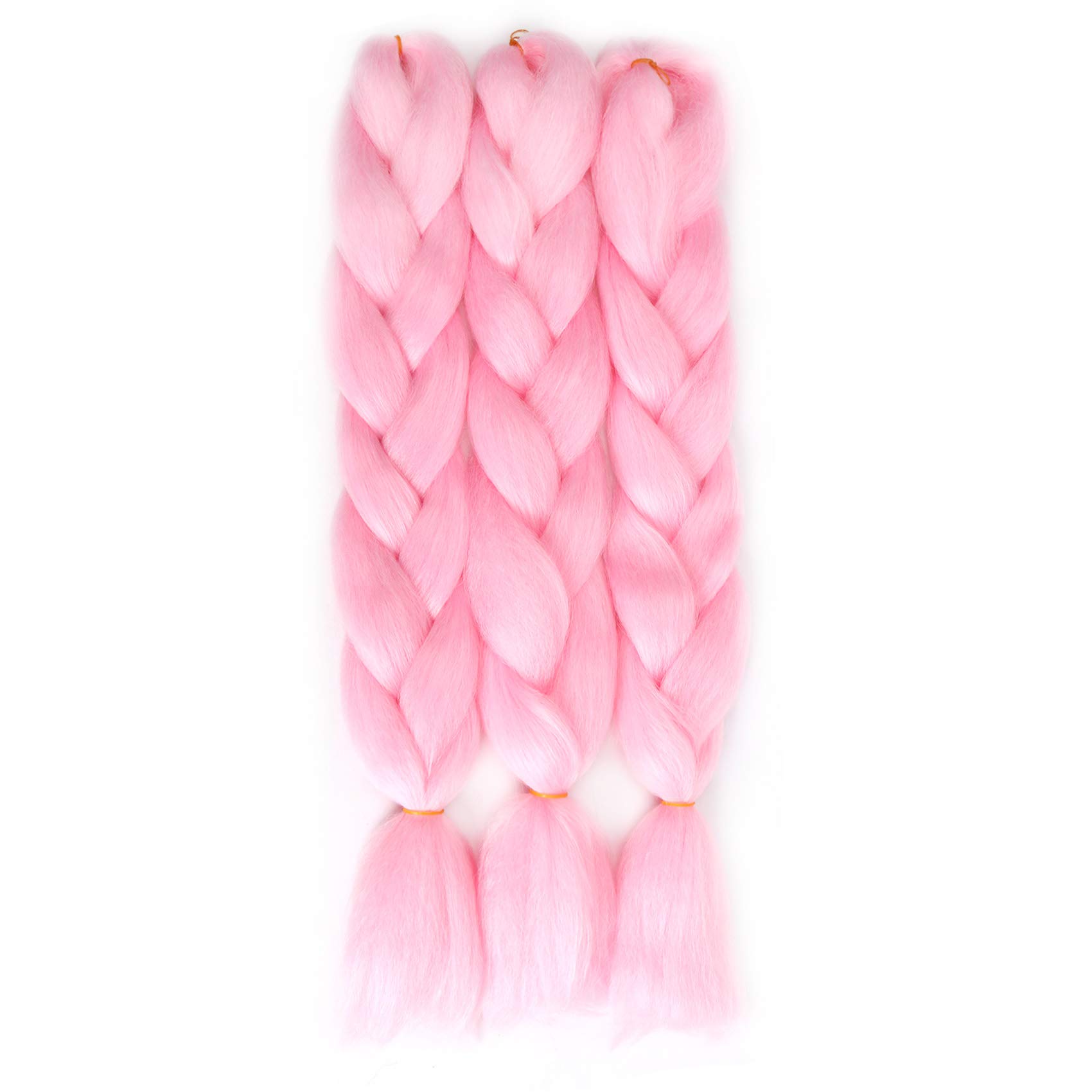 Premium-Haarverlängerung, Kunstfaser, Jumbo-Zöpfe für Box-Zöpfe, Häkelhaar, einfarbig, für Damen, 61 cm, 100 g/Bündel (3 Bündel/Packung, Rosa)