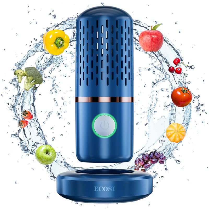 ECOSI Fruit and Vegetable Cleaner, Portable Fruit and Vegetable Washing Machine, Food Cleaner Device in Water with OH-ion Purification Technology for Fruit Vegetable Seafood Tableware Cleaning, Blue