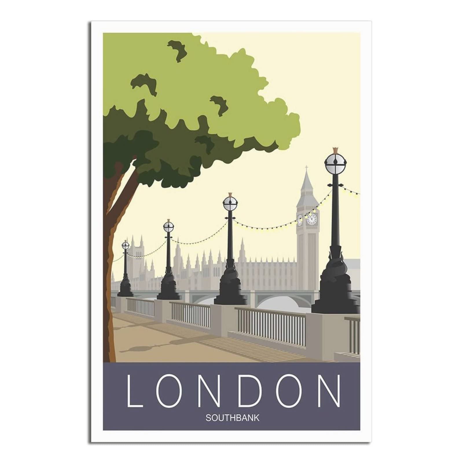Uejd Unframe-Style Vintage London Southbank Sunset Travel Poster Decorative Posters Modern Bedroom Canvas Art Poster Picture Painting Posters Wall Decor Art Gift