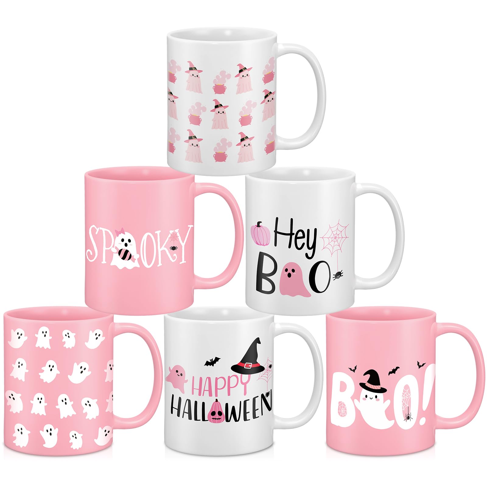 Didaey 6 Pcs Pink Halloween Coffee Mugs Set 12 oz Ceramic Cup for Women