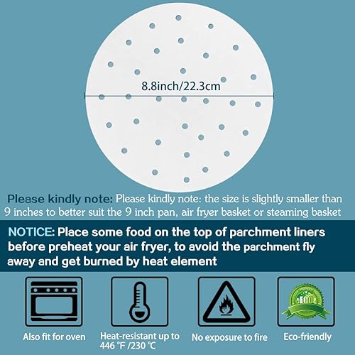 Miniatura 2 de Papeles de pergamino para freidora de aire, juego de 100 unidades (disponibles en 6/6, 5/7/7, 5/8/8, 5/9/10 pulgadas), Blanco