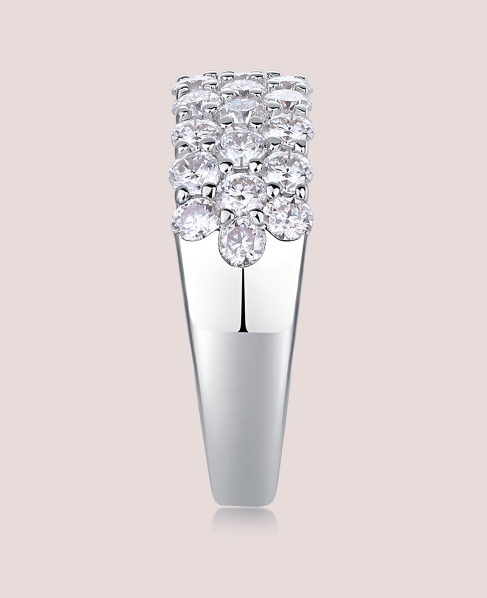 Obrączki ślubne damskie 750, Moissanit Pavé Wide Ring dla kobiet, prawdziwe złoto, 9K/14K/18K białe złoto/Pt950 platyna, rozmiar 47 (15,0)-65 (20,7)