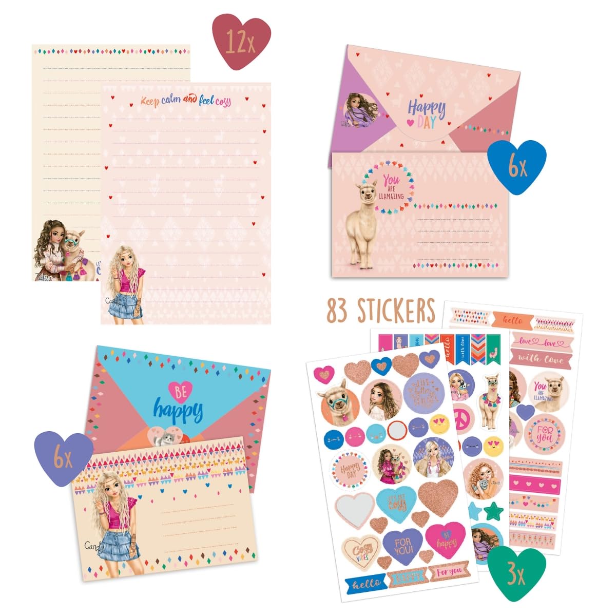 Depesche TOPModel Cosy 12715 Set de papier à lettre, 24 feuilles, enveloppes, autocollants Noir
