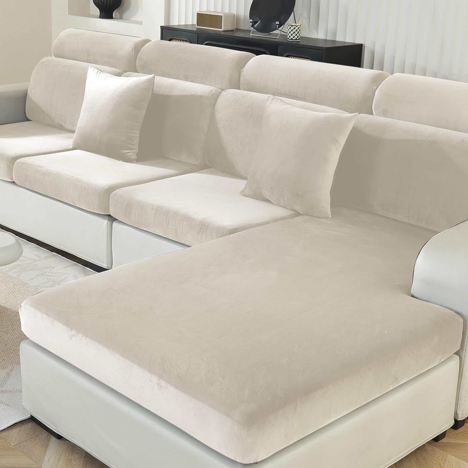 Ystyle Funda Asiento Sofa Elástico Terciopelo, Funda Cojin Sofa Ajustable Separado, Universal Cubierta Protectora Funda De Cojín, Antideslizante Antimanchas (Chaise Longue, Beige) Global Recycled Standard Global Recycled Standard Global Recycled Standard