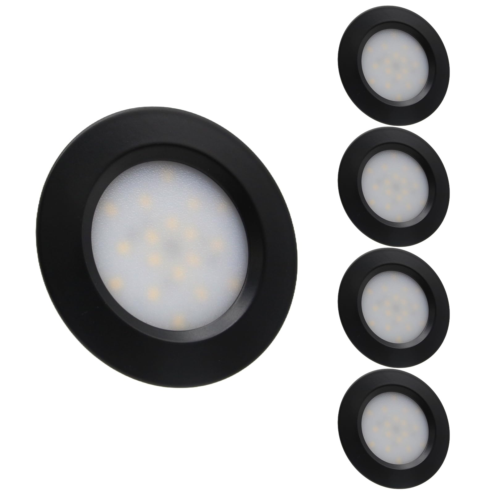 Sepzlly 12V 24V Campervan Spot Lights, 4PCS 2.5W LED Roof Downlight, Recessed Mount Ceiling Light, 3000K Warm White Dimmable Ultra-Slim Motorhome Light for Camper Caravan Boat Yacht Cabin (Black)