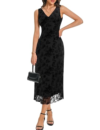 Women's Sexy V Neck Sleeveless Mesh Maxi Dresses Summer Casual
