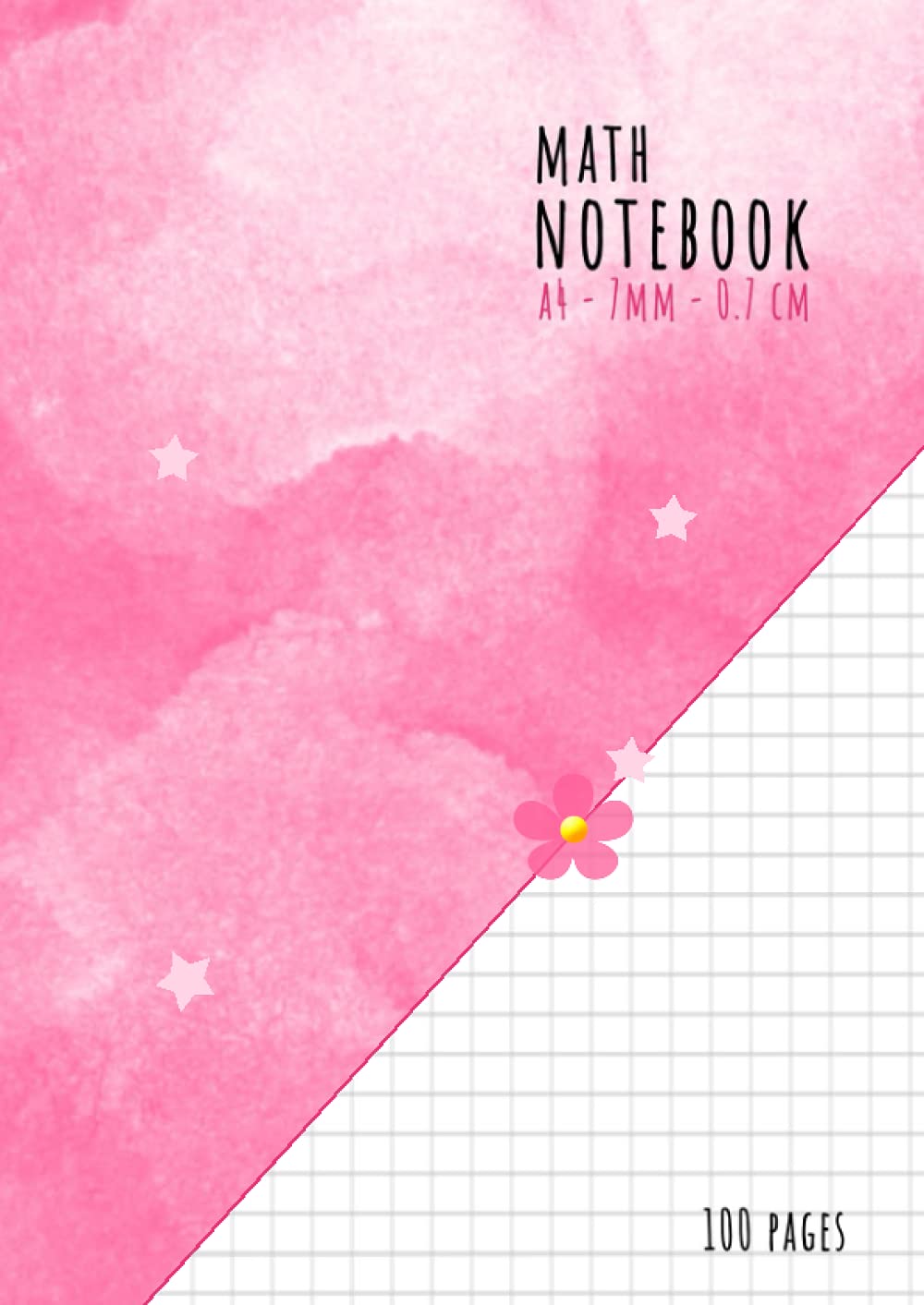 7mm Math Notebook A4: 7 mm (0.7 cm) Notebook, 7 mm Square Math Exercise Book A4 | Squared Quad Ruled Grid Paper Notebook for Mathematics (Maths) 100 Pages | Pink Watercolor, Soft Cover