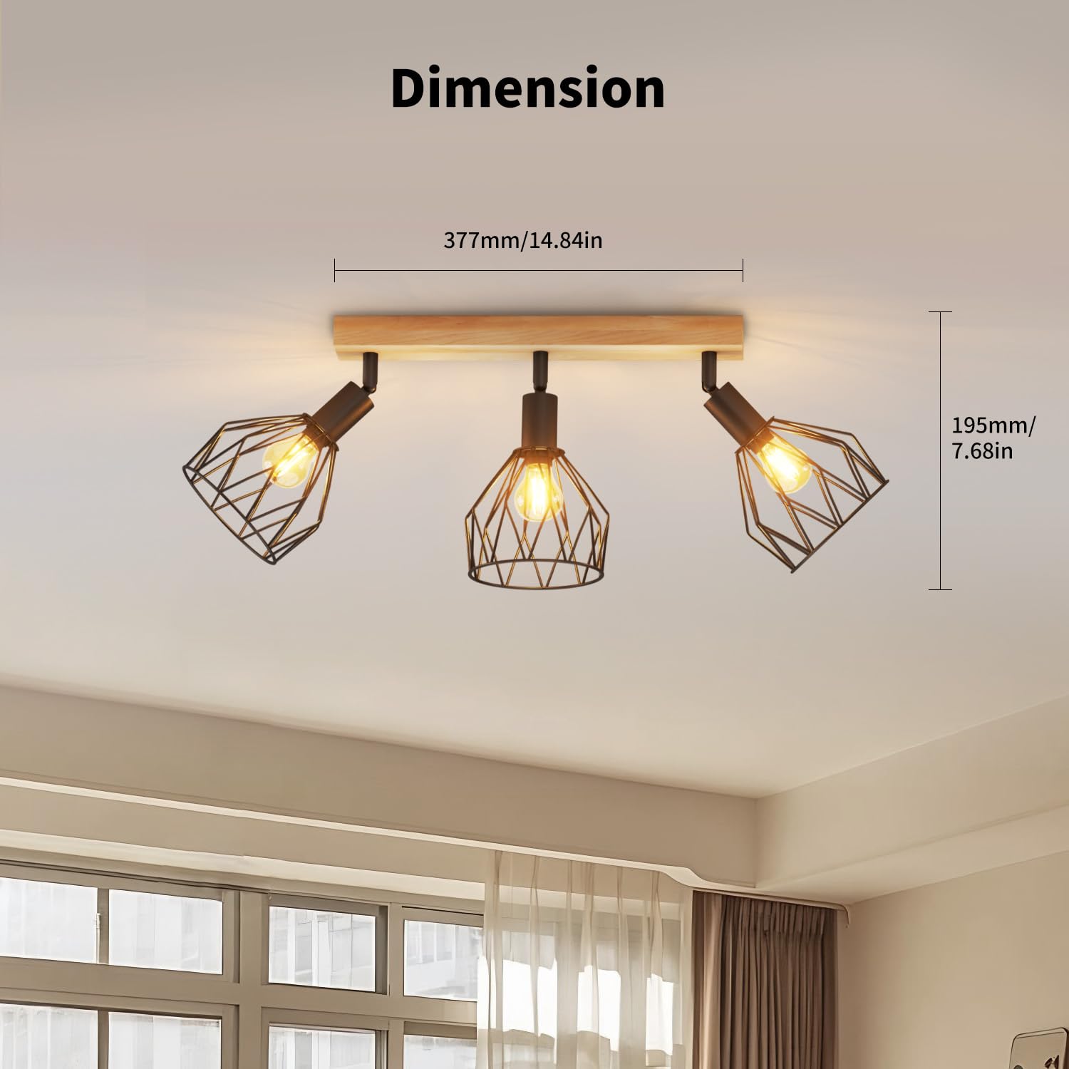 LVWIT E14 Deckenlampe 3 Flammig LED Deckenleuchte Deckenstrahler Schwenkbar 350° Holz LED Deckenspots Schwarz Küchenlampe Wohnzimmer, Flurlampe Modern für Flur, Küche, Schlafzimmer