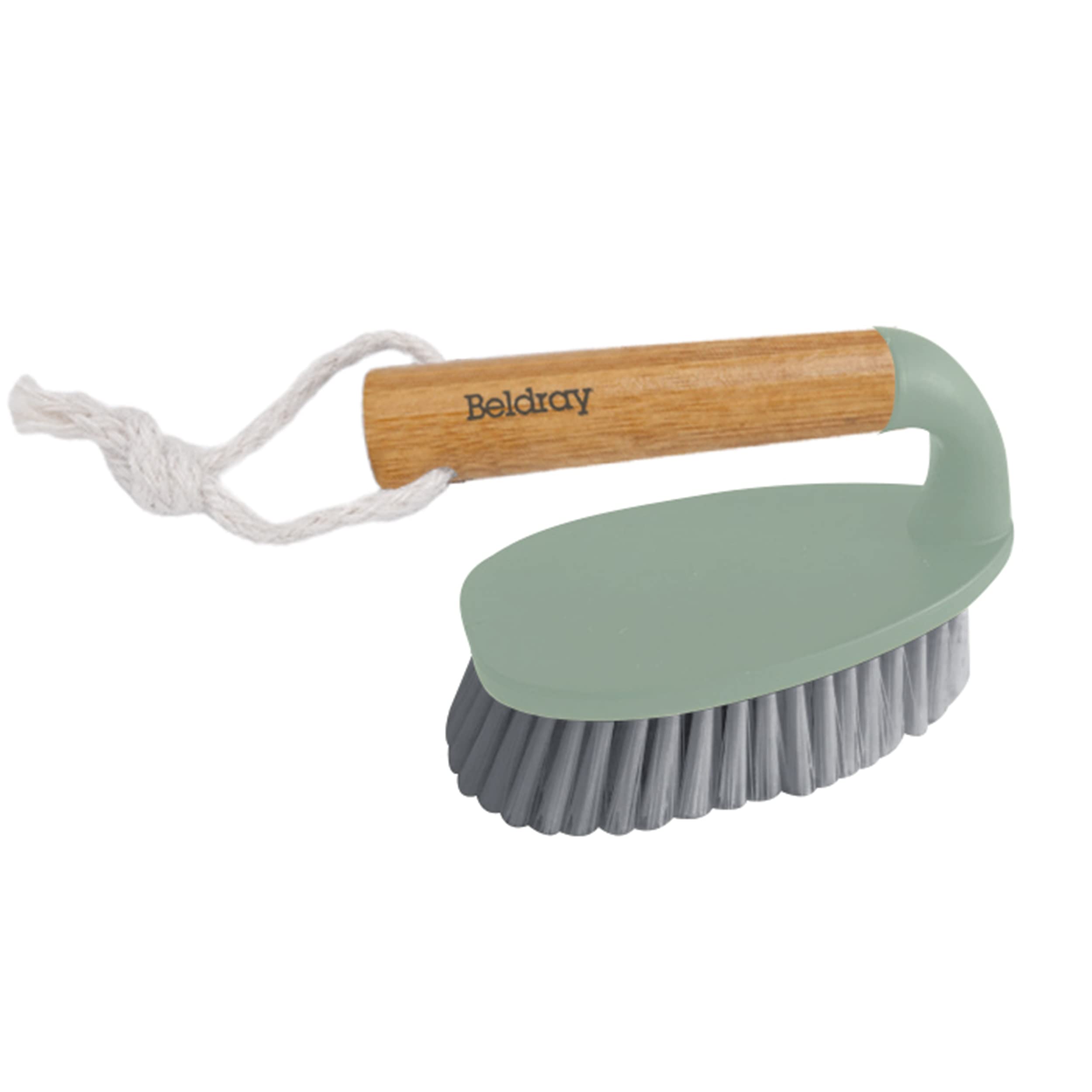 Beldray LA029043GRNEU7 Eco Scrubbing Brush - Tough On Dirt, Durable Bristles, Suitable For Kitchens, Bathrooms, Tiles, Cookware, Made With New And Recycled Plastic, FSC®-certified Bamboo Handle, Green