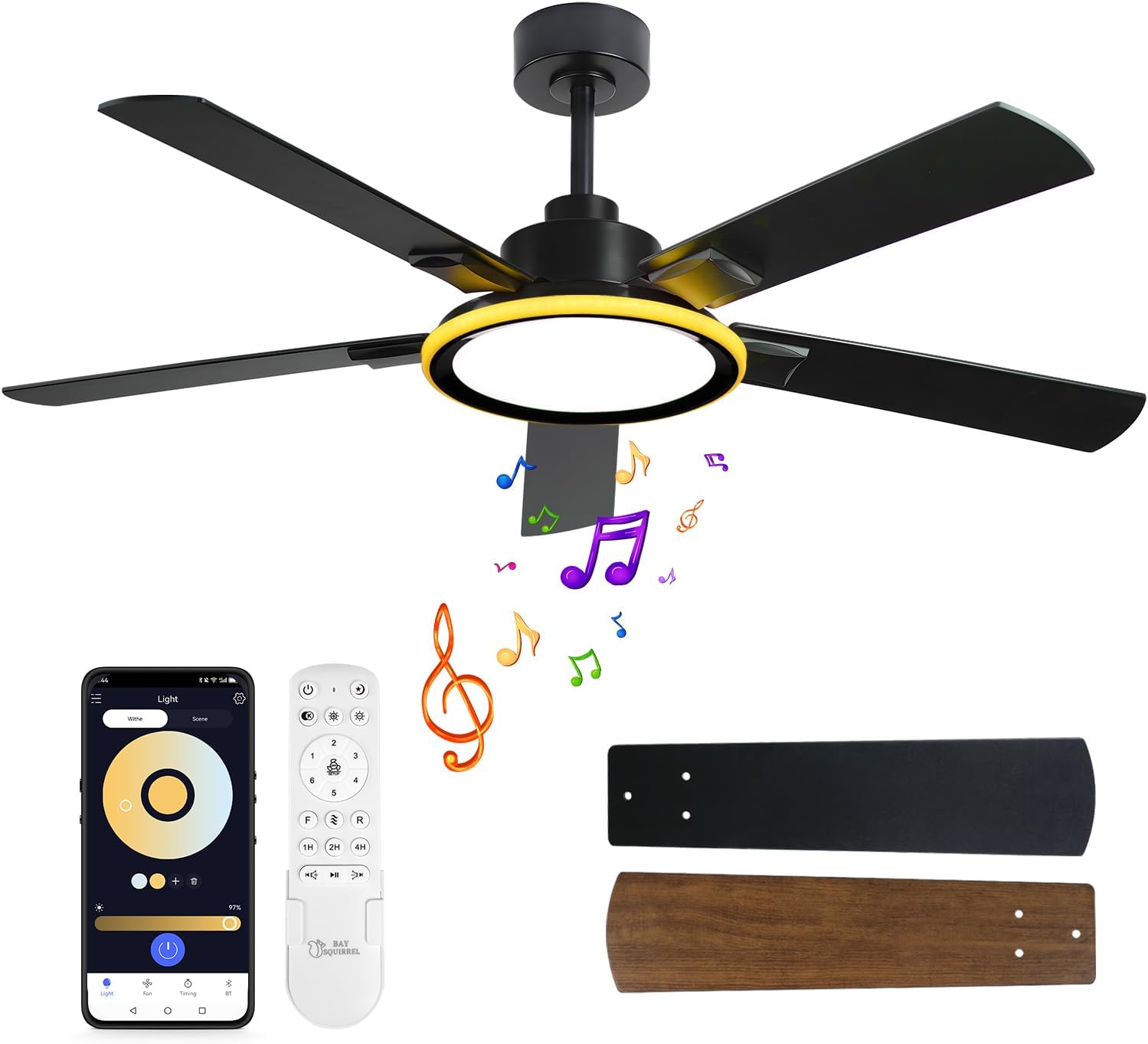 BAYSQUIRREL smart ceiling fan with light front view