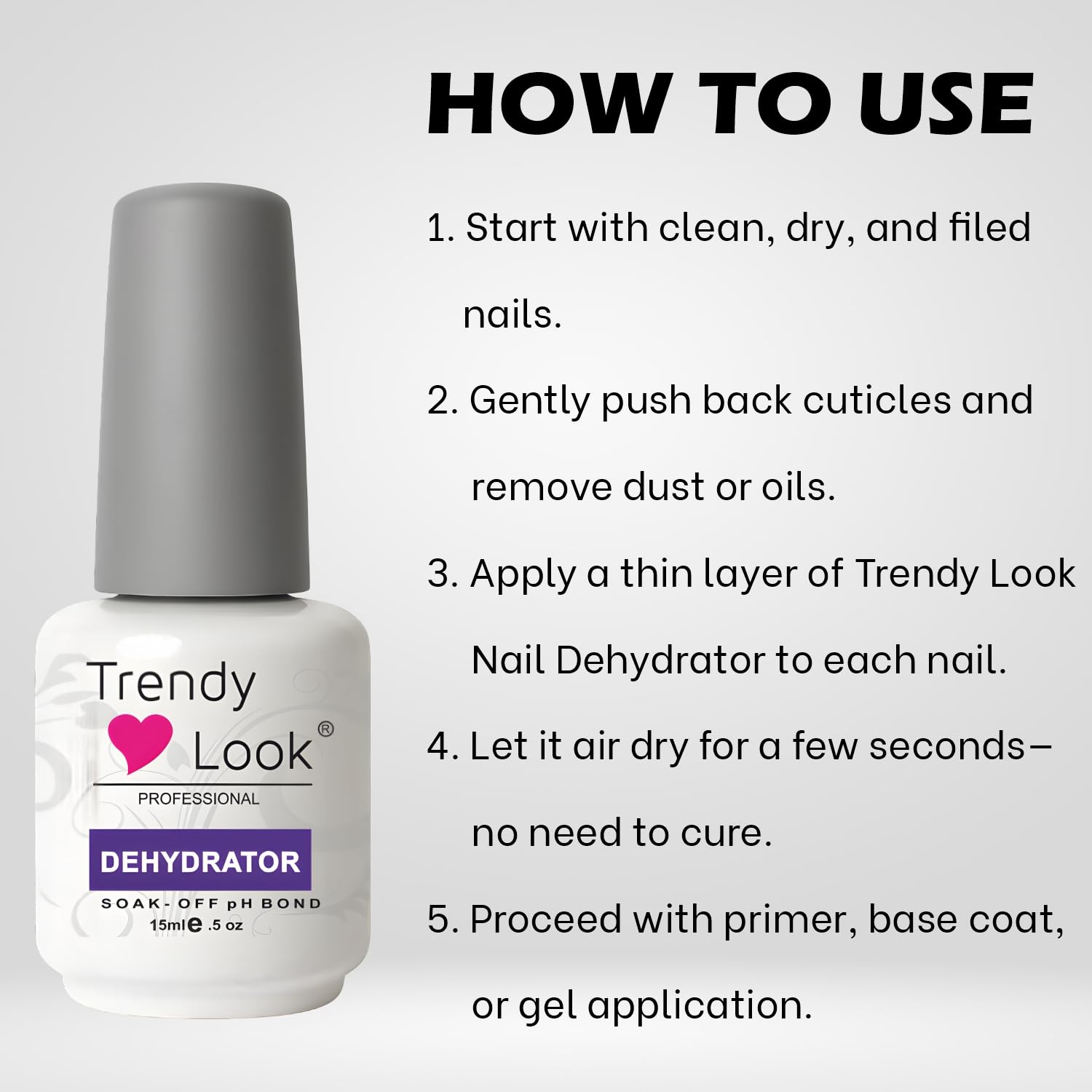 Trendy Look 4-in-1 Nail Care Gel Combo – Primer, Base Coat, Top Coat & Dehydrator for Long-Lasting, Salon-Quality Nails 3