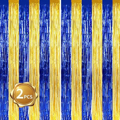 Image of BEISHIDA 2Pcs Blue Gold Door Streamers Congrats Grade 2026 Decoration Backdrop Foil Fringe Tinsel Party Streamers Curtains Backdrops for Birthday 2026 Graduation Baby Shower(3.28 ft x 6.56 ft)