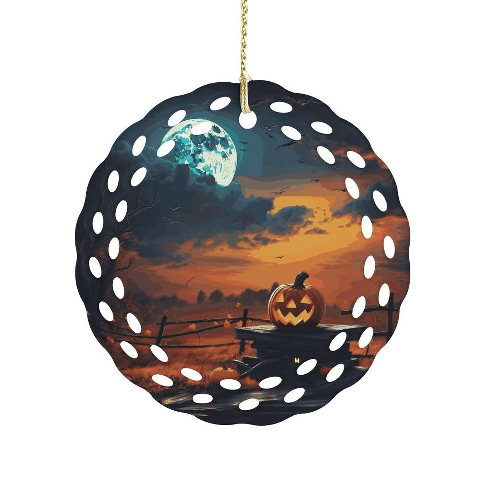 Btcowzrv Style Halloween Night Sky Ceramic Ornament,Round Ornaments With Hole Easy To Hang,Hanging Ornament For Wedding Party Home Window Garden Christmas Day Decor