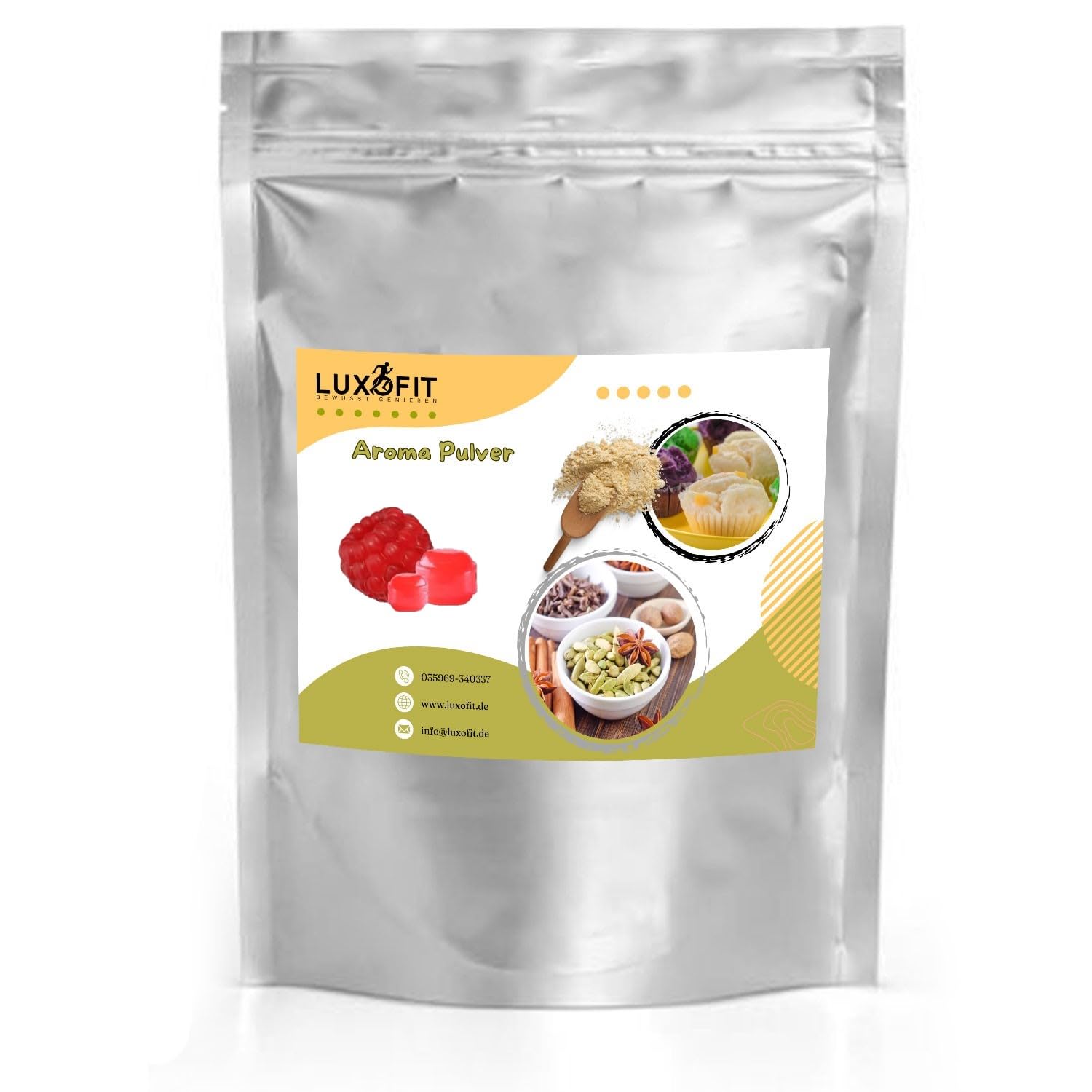 Luxofit Himbeer Bonbon Aroma Pulver, Geschmacksverstärker für Lebensmittel und Getränke, GMO-Frei, Fruchtige und Cremige Aromen, Made in Germany, Vegetarisch und Vegan (500 g)