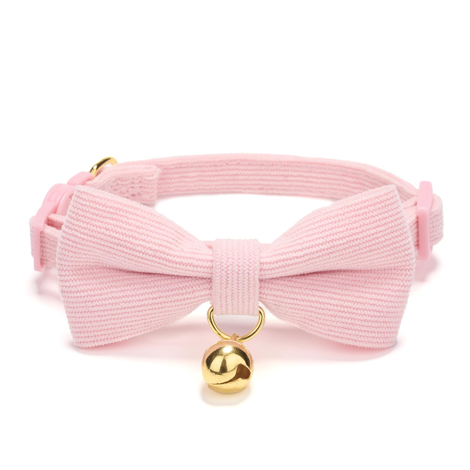 Paquete de 2 collares de pana suave para gatos con pajarita y campana, collar ajustable de algodón para gatito hembra (rosa y morado)