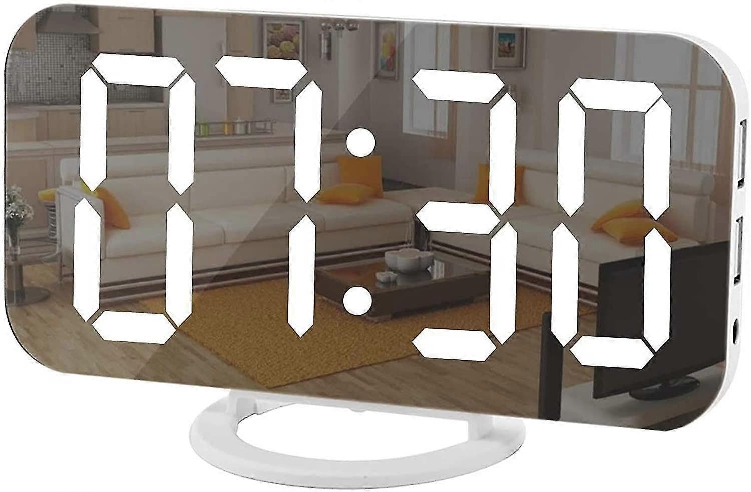 JOYHAPPST Digital Alarm Clock,mirror Surface Led Electronic Clocks,with Usb Charger,snooze Model