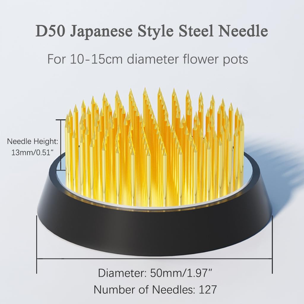 Round Flower Frog,Stainless Steel Pin Flowers Holder with Rubber Base,Japanese Ikebana Flower Fixed Tools for Plant Fixation and Decoration,Flower Arrangements Pin Frog(Size:D50,Color:Brass)