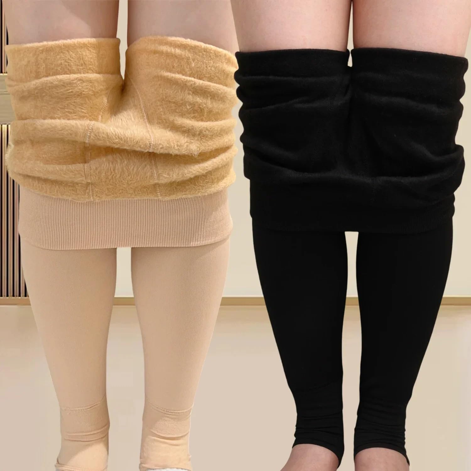 Damskie Legginsy Podszyte Polarem - 2 Szt. Zimowe Ocieplające Rajstopy Rajstopy Damskie Polarowe Skarpetki Wysoki Stan Termiczne Pończochy Ocieplane Spodnie Imitacja Przezroczystych Legginsów Raj