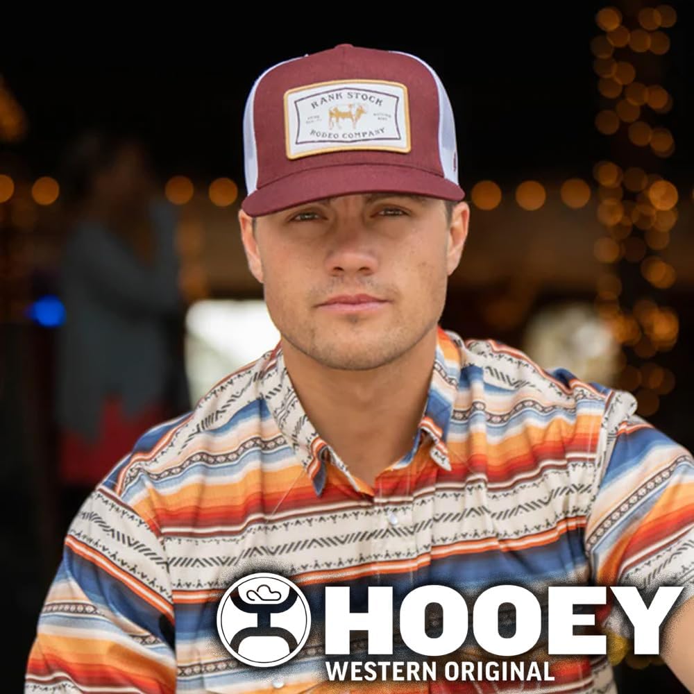 HOOEY Rank Stock Trucker Patch Hat - Adjustable Snapback, Breathable Mesh Baseball Cap