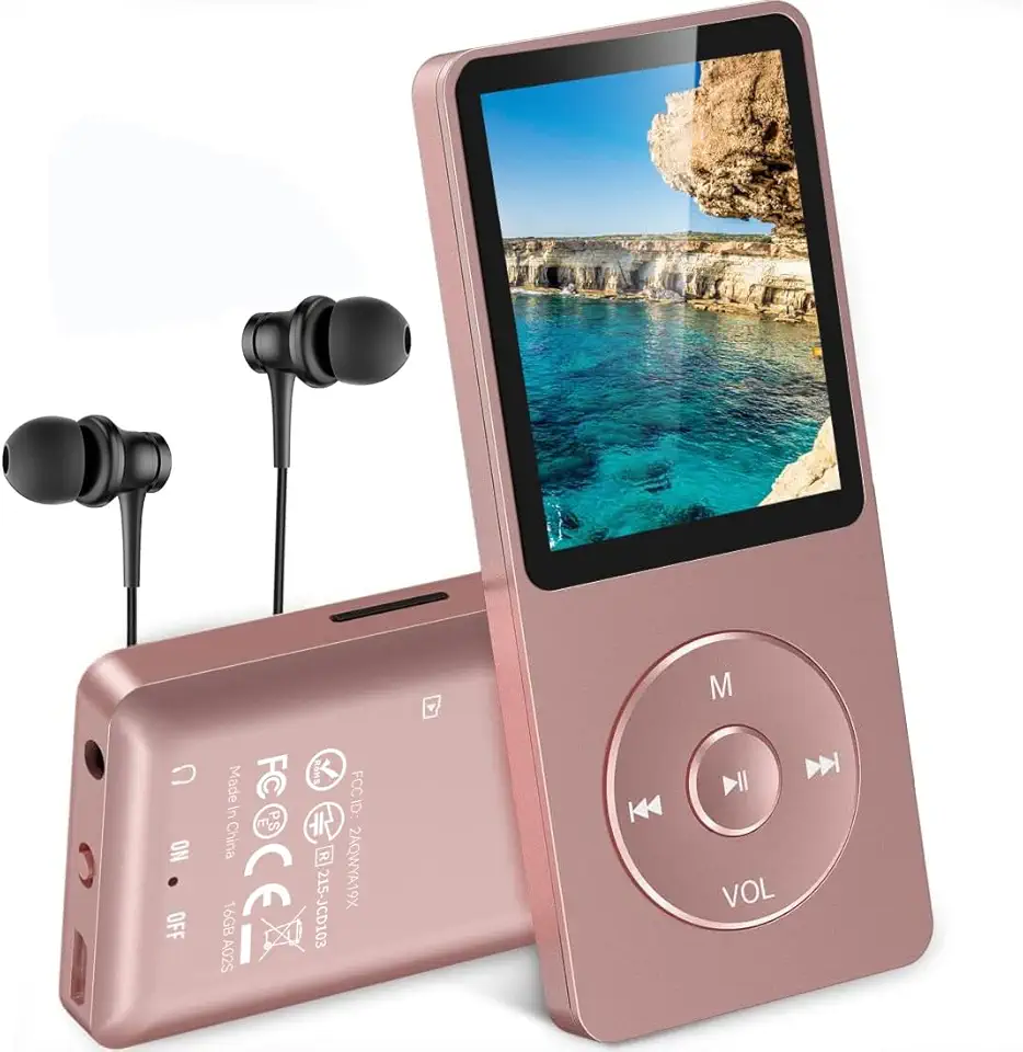 AGPTEK A02S 16GB MP3 Player, 70 Hours Playback Lossless Sound Music Player, Supports up to 128GB, Rose Gold