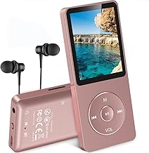 AGPTEK Reproductor MP3 de 16GB, 1.8" Pantalla con Auriculares Reproductor Deportivo Portátil, Reproductor de Música Sonido sin Pérdidas, Altavoz, Radio FM, Vídeo, Externo hasta 128GB, Rosa