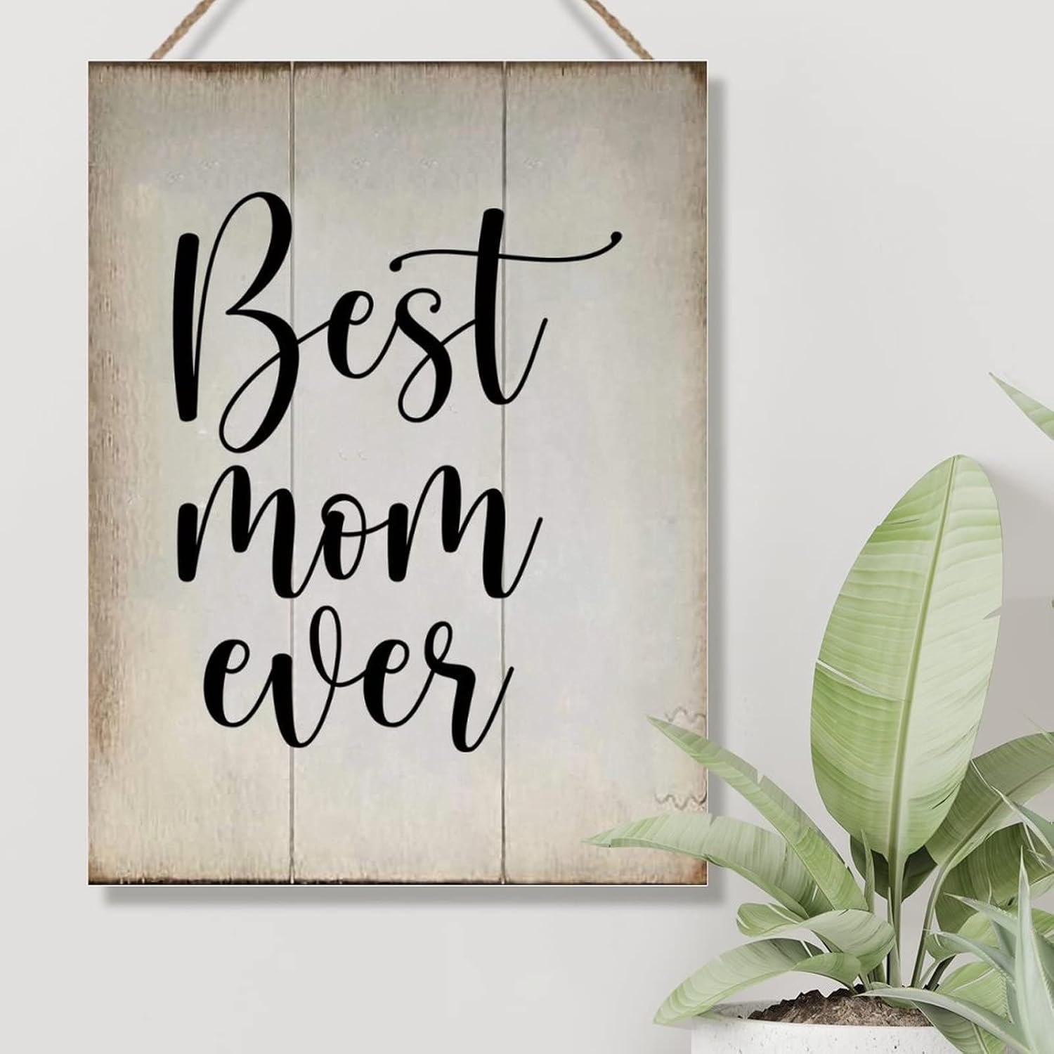 Rustic Wood Wall Sign Best Mom Ever Hanging Sign Vintage Farmhouse Wall Hanging Sign Art Decor Plaque with Quotes for Home 18x24in Birthday Gift to Friends for Home Decor