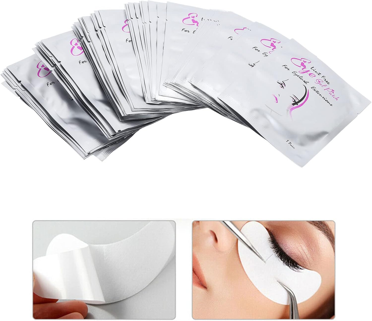 Sonew 50pcs Eyelash Pads, Gel Lash Pads Under Eye Hydrogel Eye Pads for Eyelash Design, Individual Packing Eyelash Patch for Woman Beauty