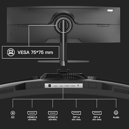 Miniatura 10 de Amzfast Monitor curvo de 49 pulgadas 120Hz DQHD 5120x1440p UltraWide Gaming Monitor, 120% sRGB, 1500R, 1ms MPRT, HDR10, sincronización adaptativa,