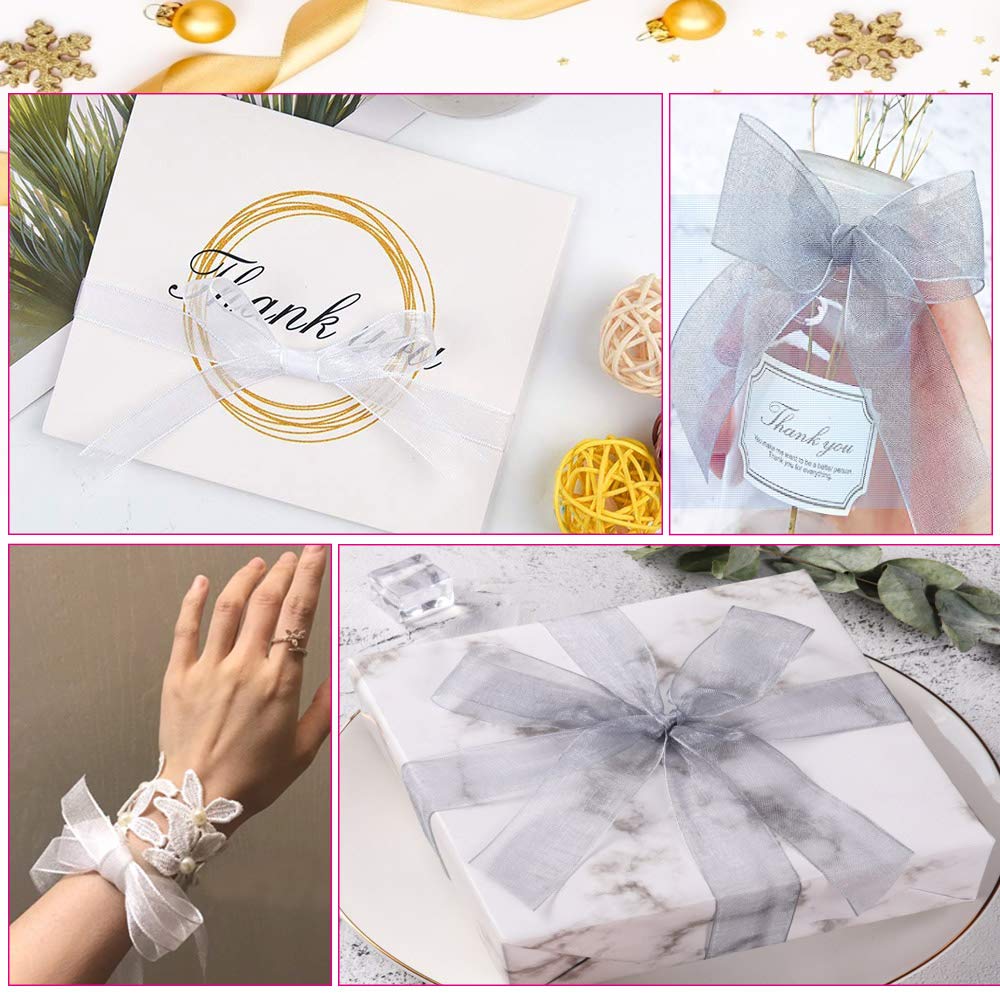 Nastro Organza Bianco 4 Cm X 45 M, Scintillante, Per Regali, Decorazioni Feste, Matrimoni, Artigianato Fai Da Te
