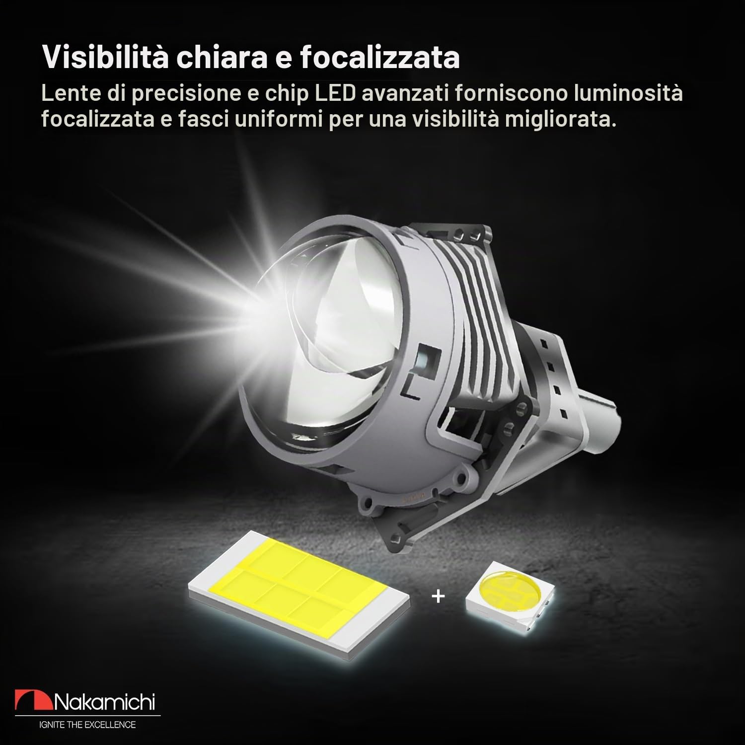 Nakamichi GM901 Series H4 H7 9005 9006 Lente del Faro Bi-LED a Proiettore, 3,0 pollici, 20.000 Lumen 100W per Set, Fascio Alto e Basso Retrofit, Confezione da 2 5800K