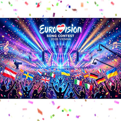 Eurovision 2026 Flaggen Banner 110x180 cm, Party Dekoration für Eurovision Song Contest in Wien Österreich, Deko für Haus, Garten, Bar...