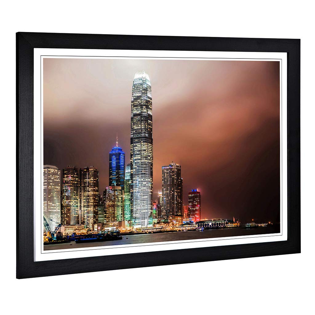 Big Box Art Framed Print of Hong Kong City Skyline China (4) Design | Wall Art Picture | Home Decor for Kitchen, Living Room, Bedroom, Hallway, Black, A2 / 24.5x18 Inch / 62x45cm