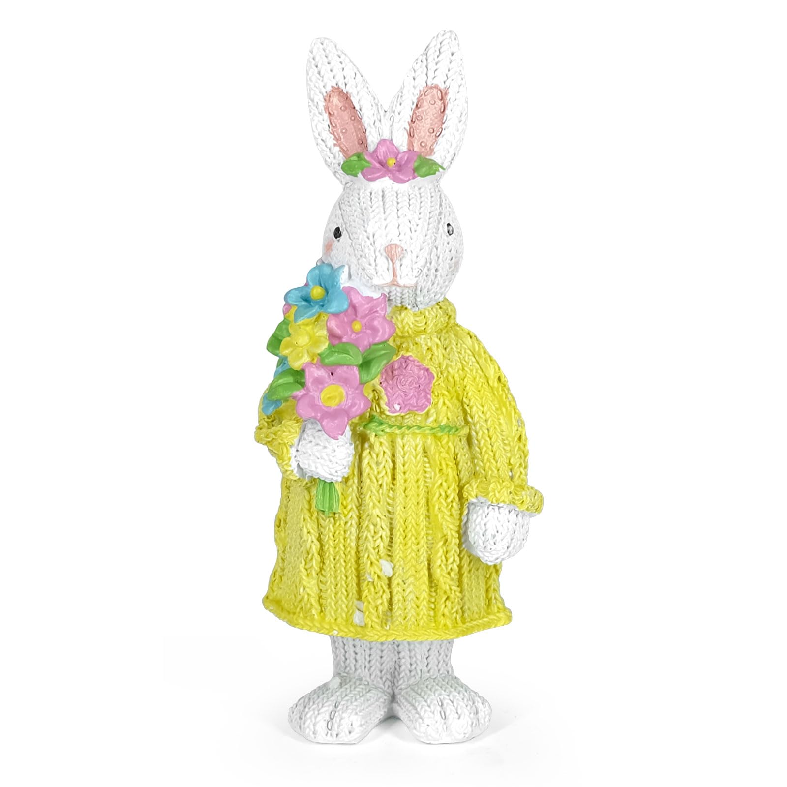 MicoSim Colorful Sweater Polyresin Bunny Easter Decor,Table Rabbit Easter Decorations,Spring Bunnies Decoration Statue Figurine for Home Farmhouse(Yellow)