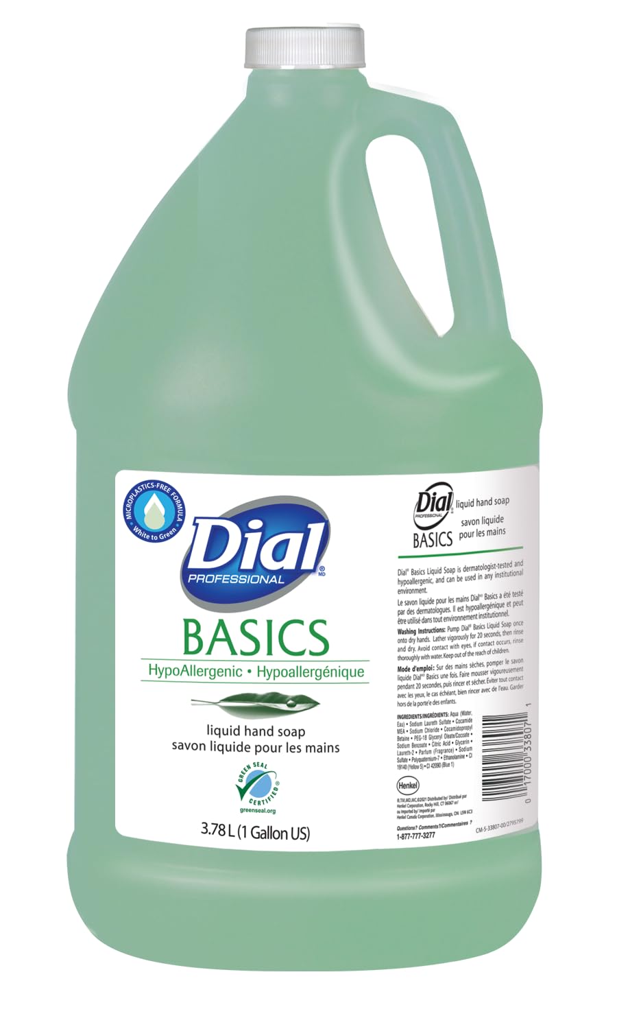 Dial Professional Basics Hypoallergenic Liquid Hand Soap , 1 Gallon Refill Bottle, 128 Fl Oz