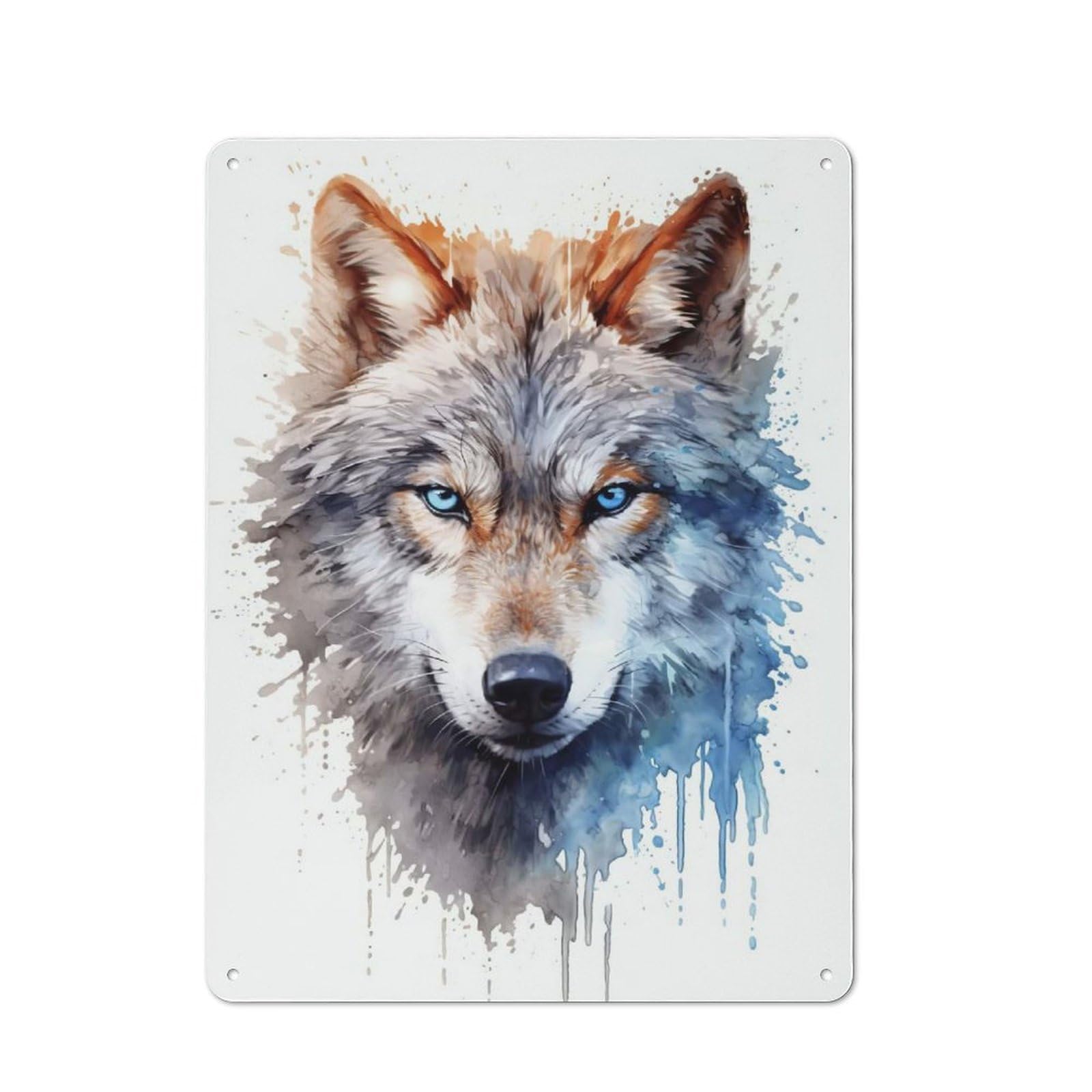 Farmhouse Wolf Watercolor Country Metal Sign 40x30cm, Cottage Wall Art for Farmhouse Kitchen, Pantry Or Dining Area
