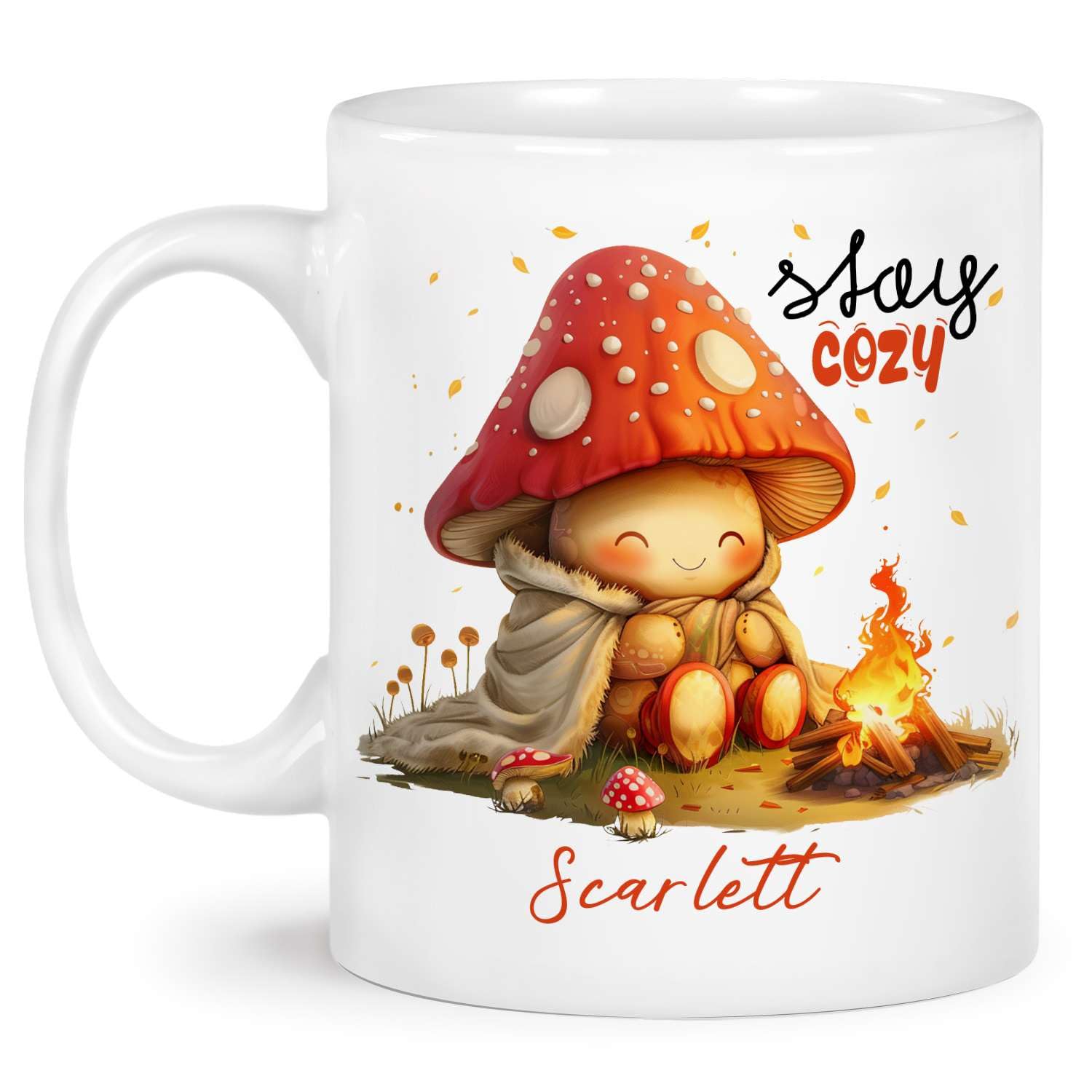 Custom Name Mushroom Tea Cup - Personalized Red Mushrooms Coffee Mug Gift For Coworkers, Botanists & Nature Lovers - View #2